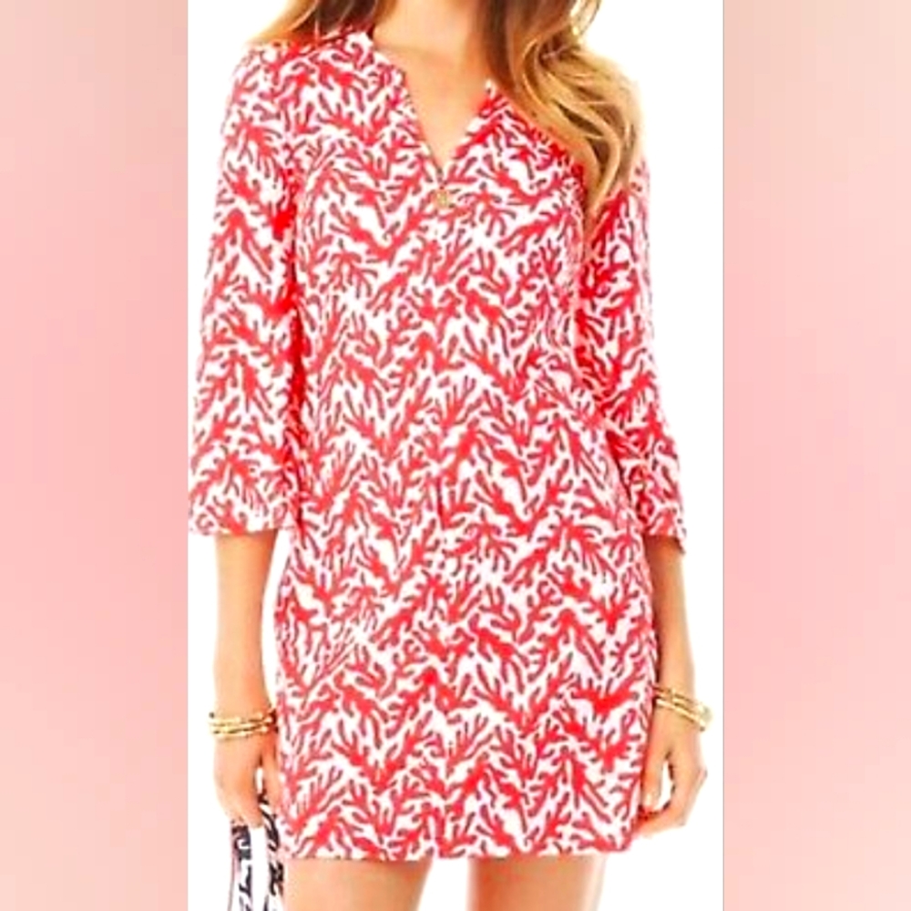 Lilly Pulizer Captiva Tunic Mini Dress Coverup Island Coral Treasure 100% cotton